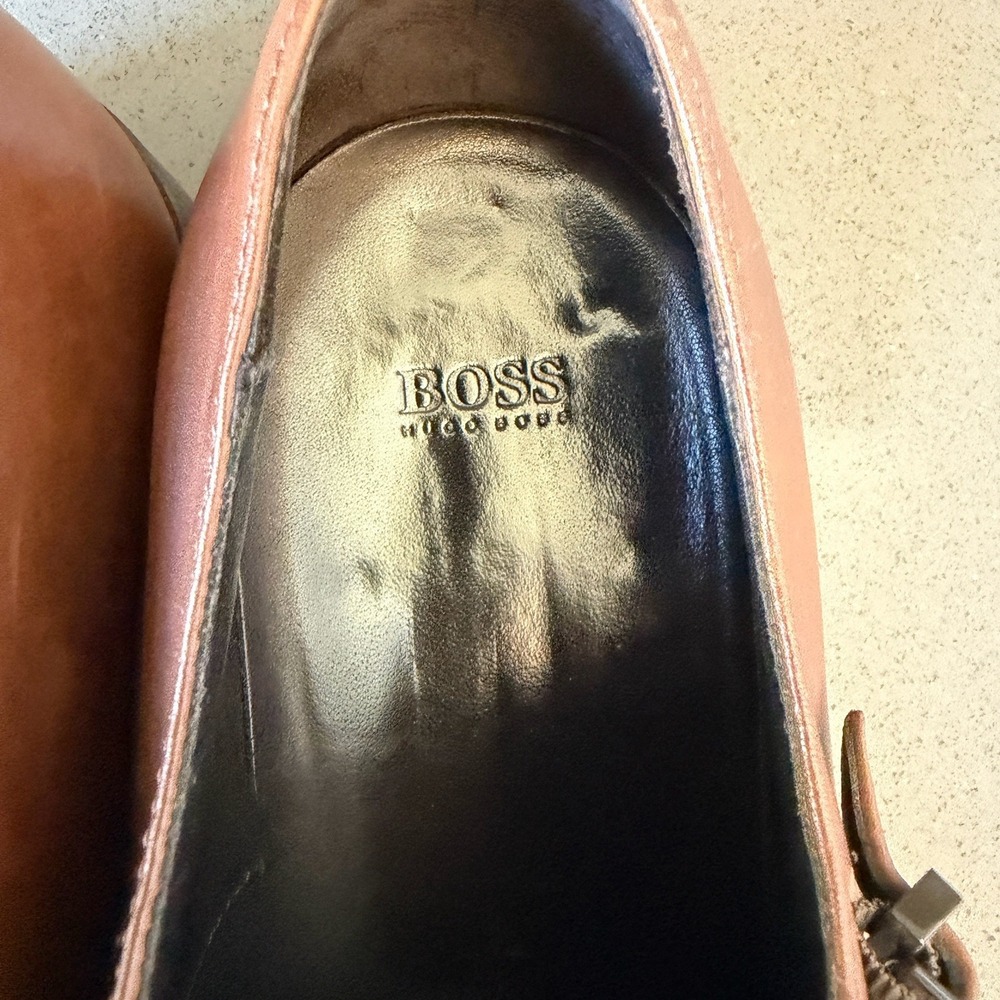 Hugo Boss Double Monk Strap Dress Shoes Mens 11 Brown Leather Buckle - Picture 13 of 16